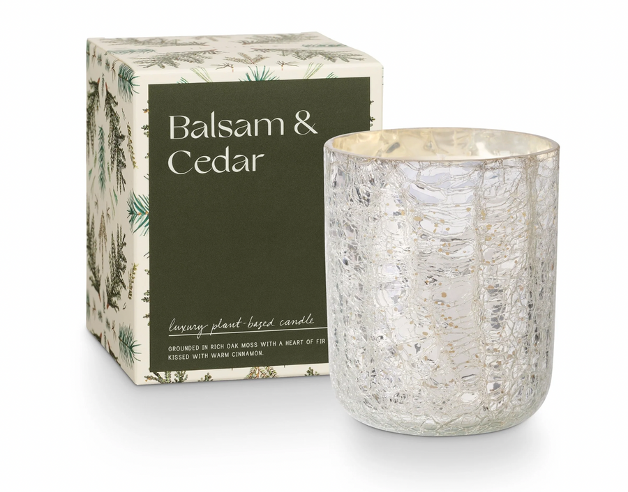 Balsam & Cedar Crackle glass Candle